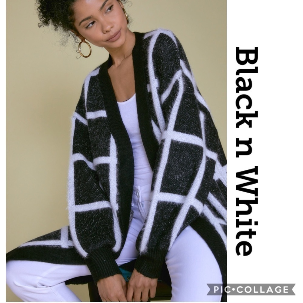 Black n White..Open Cardi Sweater